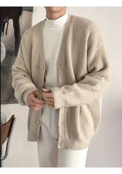 Tarz Cool Erkek Regular Fit Düğmeli V Yaka Triko Hırka Taş
