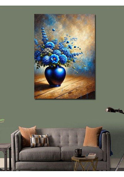 Kanvas Tablo Mavi Çiçekler Vazoda 70cmx100cm
