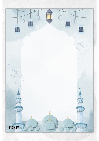 A5 İslam Bloknot Çizgisiz Defter - 50 Yaprak - Memopad - Notepad - Not Defteri - Not Kağıdı Mavi Mavi