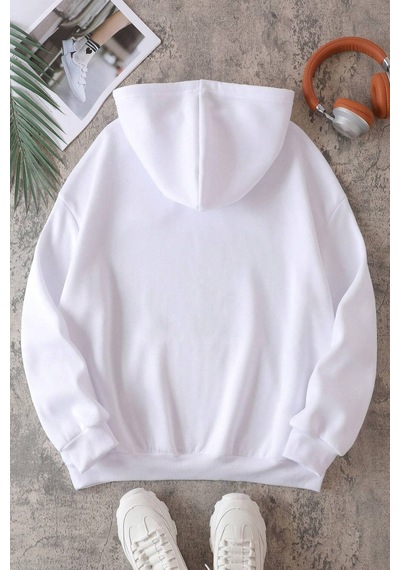 California Baskılı Oversize Sweatshirt Beyaz