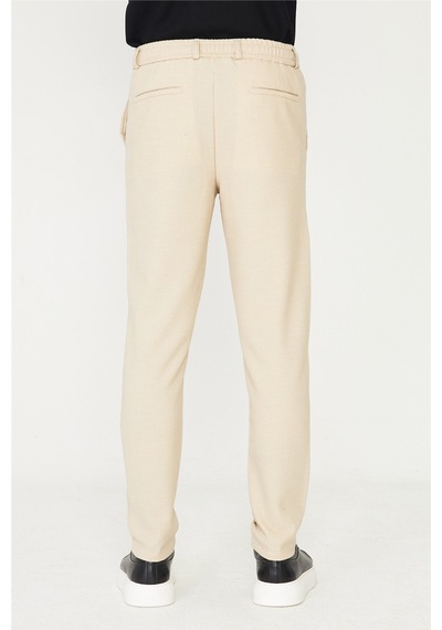 Bej Mikro Desenli Bağcıklı Modern Jogger Pantolon Bej