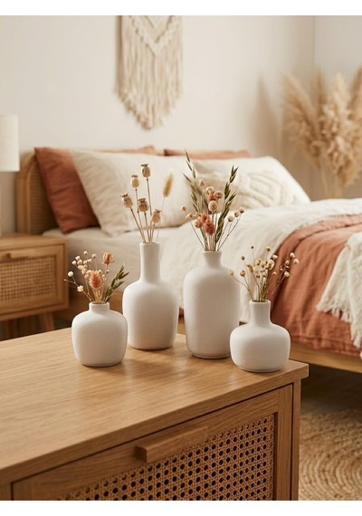 Ardea 4'lü Dekoratif Vazo Seti El Yapımı Modern Minimalist Vazo Mermer Tozu Ve Yüksek Mukavemetli Çimento Kompo Diğer