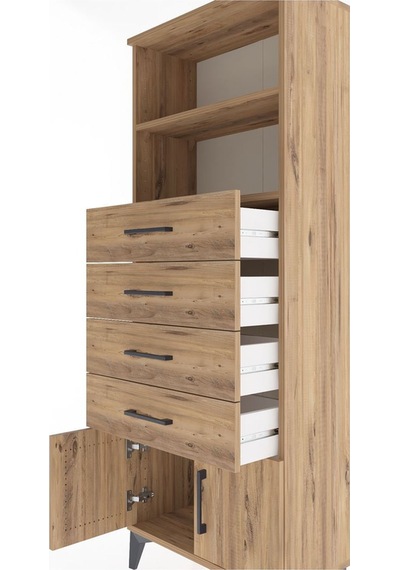 Arges Dolap 2 Raflı 4 Çekmeceli 2 Kapaklı 60x30x163 Çam-çam Atlas Çam