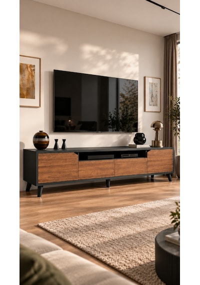 Legno Premium 180cm Modern Tv Ünitesi Ant-cvz Antrasit - Ceviz Legno Premium 180cm Modern Tv Ünitesi Ant-cvz Antrasit - Ceviz