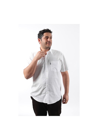 Tousus Kısa Kol Beyaz Keten Erkek Gömlek Kk-8045-tss