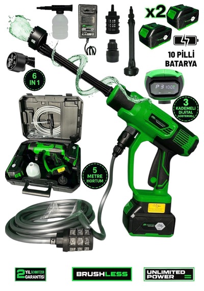 Schmıtzer Sch-2002y Pro 21v Brushless Motor Yüksek Basınçlı Şarjlı Oto Araba Yıkama Makinesi 3 Kademe Dijital Göstergeli 30