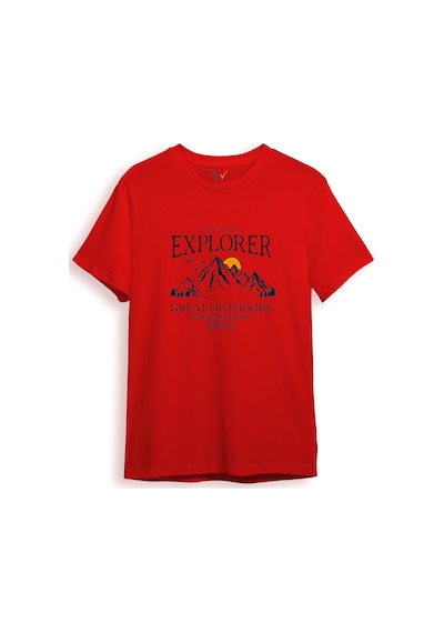 Mountain Explorer Dağcı Gezgin-araştırmacı Regular Fit %100 Pamuk Bisiklet Yaka Kırmızı T-shirt Kırmızı