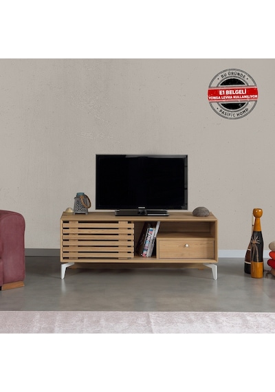 Lulu Metal Ayaklı Tv Ünitesi 100Cm / Sürgülü Kapaklı Tv Sehpası