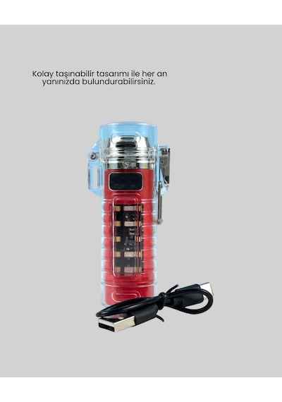 Outdoor Uyumlu Elektrikli Çakmak Fener Kırmızı