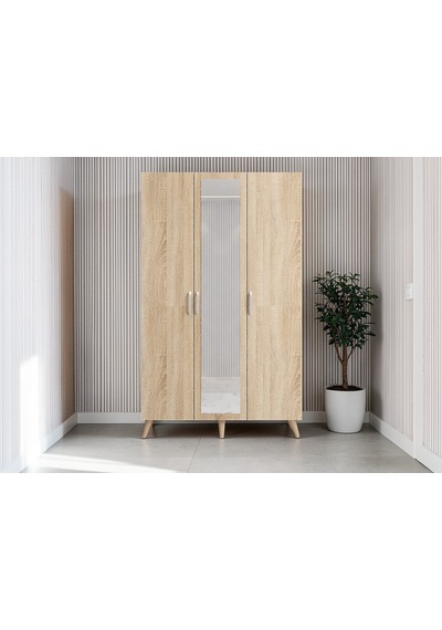 Alara Tamamı Mdf Aynalı Portmanto Vestiyer Ayakkabılık Meşe 120 Cm - M4