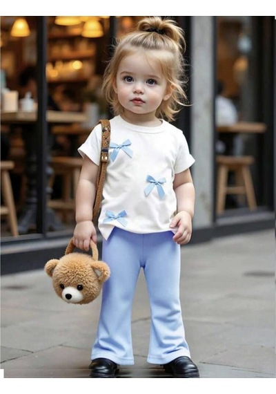 My Kids Wear Kız Çocuk Fiyonk Detaylı Alt Üst Takım Mavi