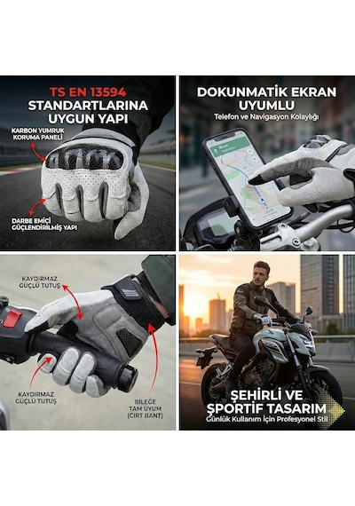 Xmlbayiciniz Rvk Yazlık Motosiklet Eldiveni Karbon Korumalı Ts En 13594 Etiketli Dokunmatik Ekran Uyumlu, L Beden Genel