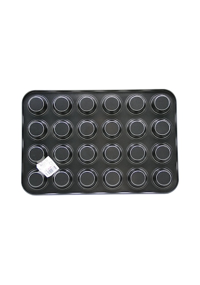 24 Gözlü Metal - Siyah Düz Muffin - Kek Kalıp Bx40 26 Cm
