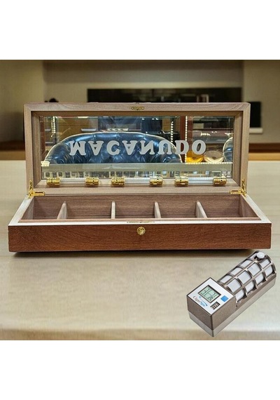Lubinski İtaly Macanudo Camlı Humidor Puro Kutusu Kahve 200's Cigarspa Elektronik Nemlendirme