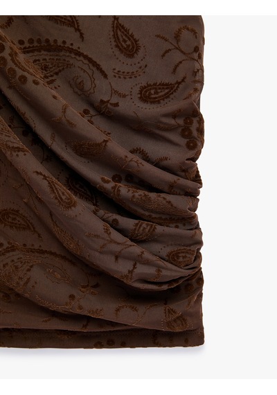 Koton Drape Detaylı Dik Yaka Çiçekli Kolsuz Bluz Kahverengi Desenli 7wal30025ık