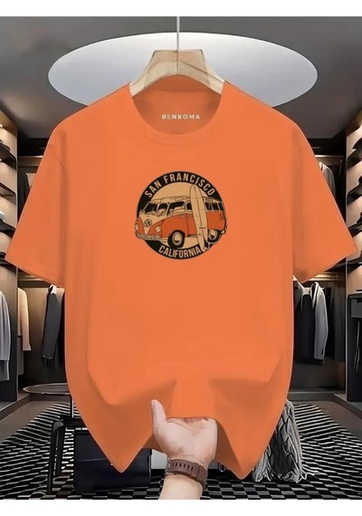 Woswos Baskılı Oversize Tişört Turuncu