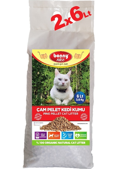 Bonny Nice Doğal Pellet Çam Peleti Kalın Kedi Kumu 2 x 6 L