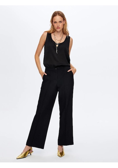 Faik Sönmez Beli Lastikli Kendinden Dokulu Wide Leg Fıt Kadın Pantolon Uw26pnt018 Siyah