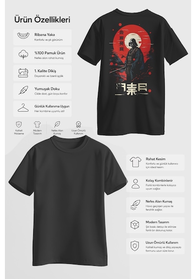 Spoyi Red Moon Warrior Tasarımlı %100 Pamuk Yarım Oversize Siyah T-shirt Spoyi Red Moon Warrior Tasarımlı %100 Pamuk Yarım Oversize Siyah T-shirt