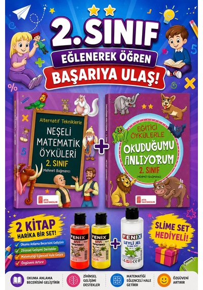 2.sınıf Neşeli Matematik Öyküleri + Eğitici Öykülerle Okuduğumu Anlıyorum Slime Set Hediyeli