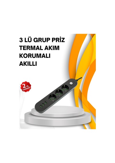 Hızlı Şarj Özellikli 3 Usb Girişli Üçlü Priz 23846847