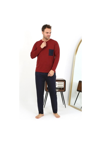 Akbeniz Erkek Uzun Kol Penye Bordo Pijama Takımı 6861 Bordo