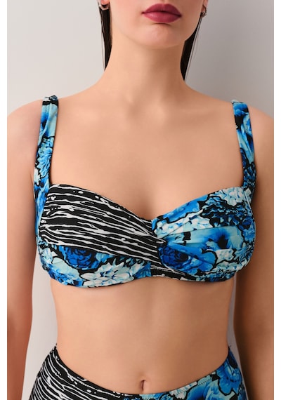 Suwen Azure Drapeli Bikini Üst Sb25295850850 Mavi Çiçekli