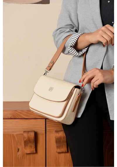 Just Polo Kadın Su Geçirmez Ayarlanabilir Askılı Lüks El & Omuz Çantası Shoulder Bag Ebat: 25 X 15 Cm Krem - Taba