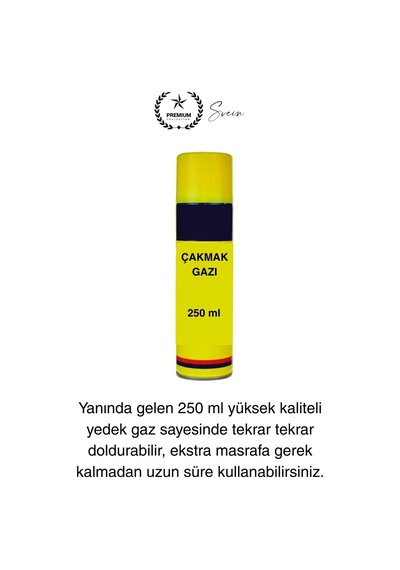Premium 18 Cm Basmalı Uzun Mutfak Çakmağı Ve Yedek Gazlı 250 Ml Mum Mangal Kamp İçin Normal Alev