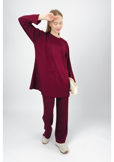 Kadın Modal Tunik Pantolon Takım Bordo