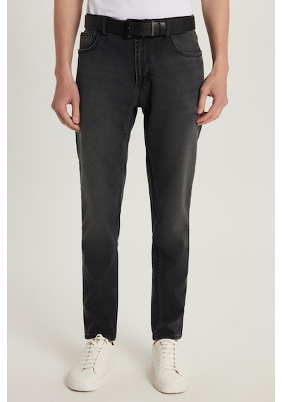 Tudors Erkek Normal Kesim Denim Yıkamalı Düz Paça Siyah Jean Kot Pantolon-34097 Siyah