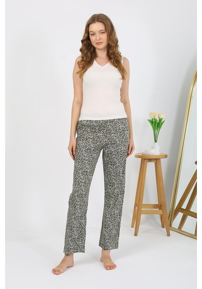 Akbeniz Kadın Penye Desenli Tek Alt Pijama 27533 Haki