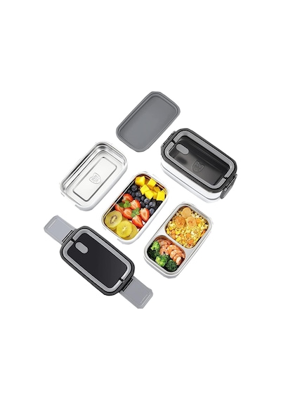 Valkyrie 1350 Ml Termal Yemek Kabı Seti Çelik Bölmeli Sızdırmaz Lunch Box + Isı Yalıtımlı Çanta Beyaz - Gri