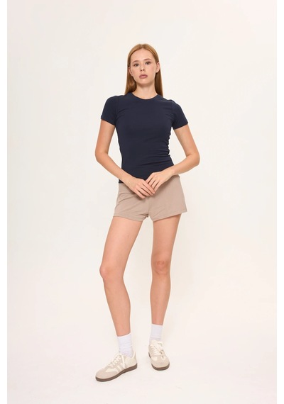 Zoor Ultra Soft Penye Modal Yuvarlak Yaka Kısa Kollu Bluz Laci Vert