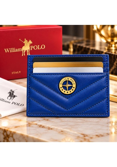 Williampolo Anka Hakiki Deri Unisex Kartlık-ince Tasarım Mavi