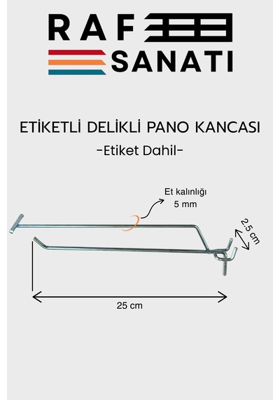 Etiketli Delikli Pano Kancası 25 Cm 25 Adet Tel Askı Kancası Delikli Panel Raf Askısı Fon Kancası Etiketli Metalik