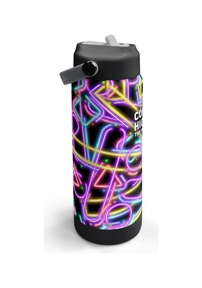 Coral High Siyah Renkli Neon Desenli Katlanır Ağızlıklı Çelik Termos 650 Ml 38330 Siyah