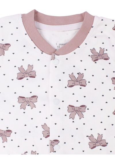 Bebegen Kız Çocuk Ekru Gül Kurusu Fiyonk Baskılı Çıtçıtlı Pijama Çok Renkli