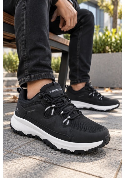 In Step Trekon Erkek Siyah-beyaz Outdoor Suya Dayanıklı Kalın Tabanlı Yürüyüş Ayakkabısı