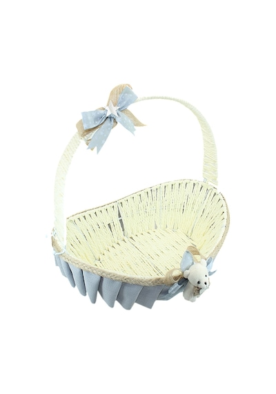 Saplı Oval Kumaş Süslü Sepet 41 Cm Büyük Boy Gri