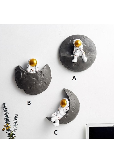 Dekoratif Modern Büyük Boy Üçlü Astronot Ve Ay Figürlü Çocuk Odası Dekor Ev Duvar Dekorasyon