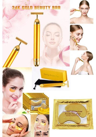 Yuz Bakım Masaj Seti Titresimli T Gold Masaj Aleti Ve Gozaltı Kolojen Gold Maske Yuz Cilt Bakım Karışık