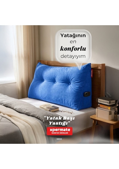 Yatak Başı Yastığı Sırt ve Bel Destek Yastığı 120 CM Yaslanma ve Dinlenme Yastığı Mavi