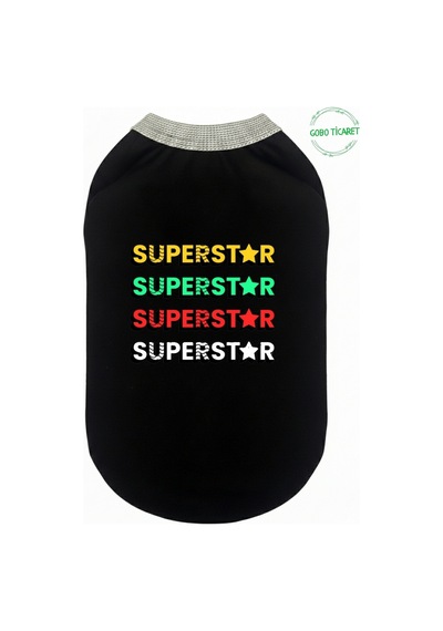 Siyah Superstar Yazılı Kedi Ve Köpek Kıyafeti Tişörtü Elbisesi Medium/m/beden 2