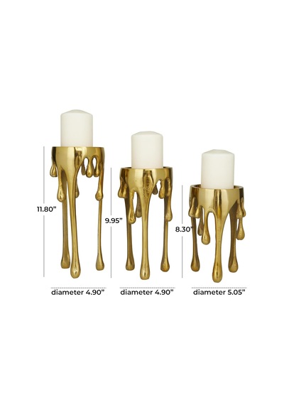 Cosmopolitan Tarafından Cosmoliving Alüminyum Metal Soyut Dekoratif Mumluk Erime Damla Mum Standı, 3'lü Mum Tutucu S Diğer