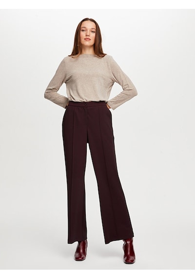 Faik Sönmez Önü Dikiş Detaylı Wıde Leg Fıt Örme Pantolon W26pnt011 Uw26pnt01140 Bordo