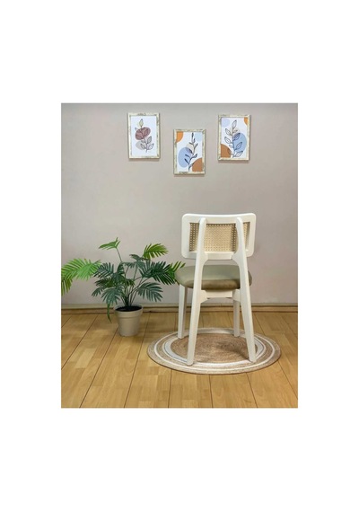 Ahşap Zion Hasırlı Sandalye, Mutfak Ve Bahçe Sandalyesi Salon Hazeranlı Sandalye Beyaz