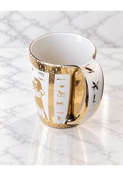 Antik Mısır Anubis Ve Firavun Motifli Seramik Kupa Çok Renkli