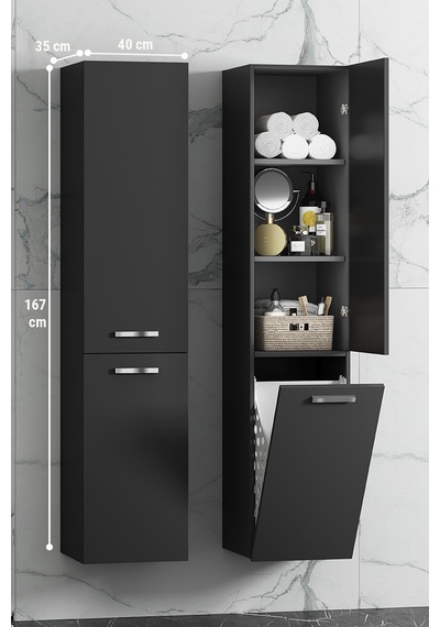 40 167 Cm Antrasit Gri Mat Mdf Asma Sepetli Banyo Boy Dolabı Antrasit - Gri