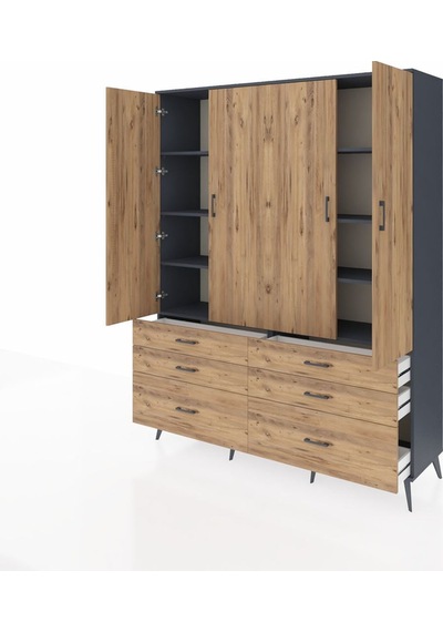 Hyperion Gardrop 8 Raflı 6 Çekmeceli 4 Kapaklı 176x44x221 Antrasit-çam Çam Hyperion Gardrop 8 Raflı 6 Çekmeceli 4 Kapaklı 176x44x221 Antrasit-çam Çam